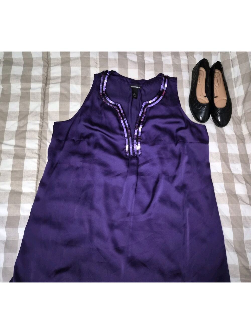 Size 24 Lane Bryant Blouse Top Purple Silky Sheer Sequin Collar Tunic Sleeveless